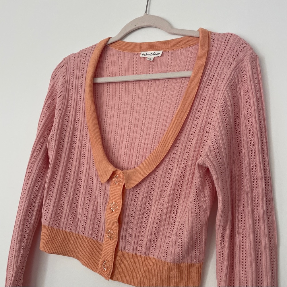For Love & Lemons Phoebe Pointelle Knit Cropped Cardigan | Size M - Picture 4 of 9